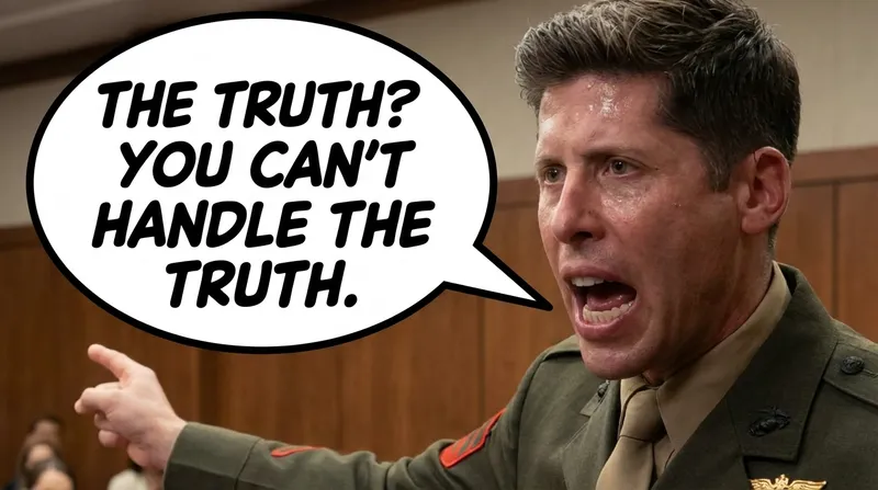 AI-generated image of Colonel Jessep as Sam Altman declaring 'You can't handle the truth'