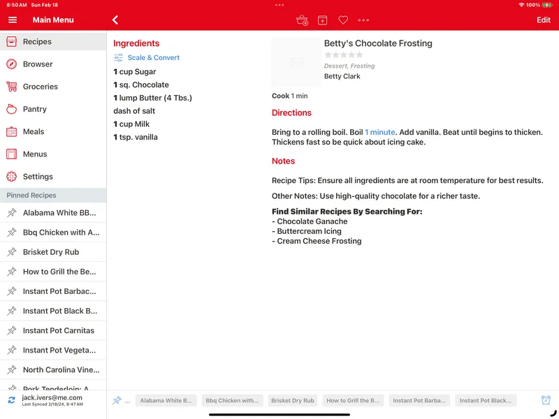 Recipe imported into Paprika on iPad and iPhone