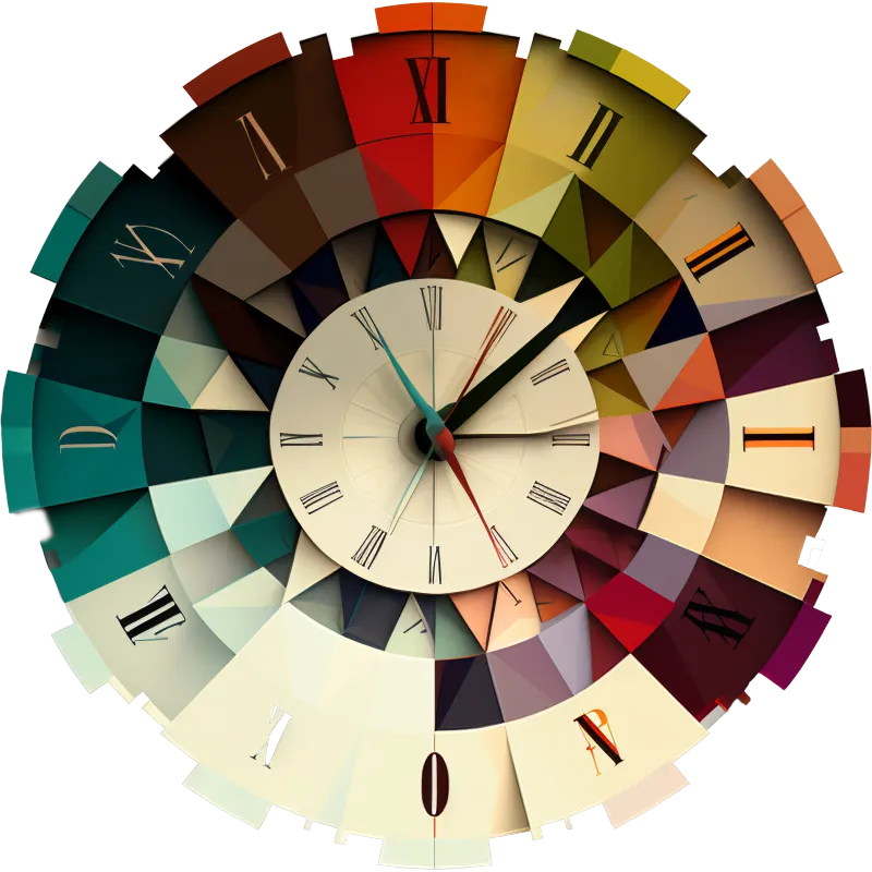 (Midjourney) Clock face time slices - clock face consisting of separate wedge shapes that represent slices of time