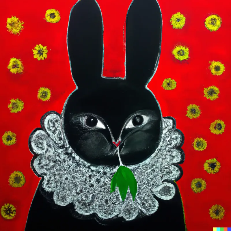 (DALL-E 2) Black rabbit - Rabbit with black fur by Frida Kahlo