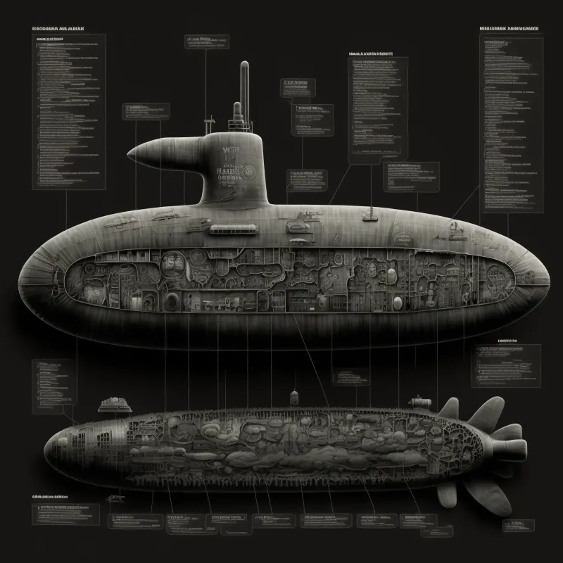(Midjourney) This one surprised John Berry - leonardo davinci schematic of nuclear attack sub