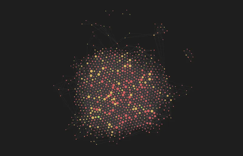 Obsidian graph view of the AI-industry knowledge base: a dense connected network of a thousand nodes — red entities, gold concepts, green comparisons.