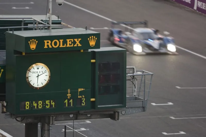 The iconic Rolex race clock at Le Mans